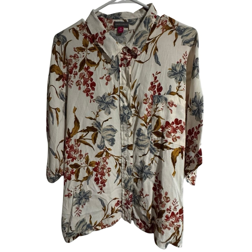 Vince Camuto Top womens 2X blouse Button Down Floral Fall